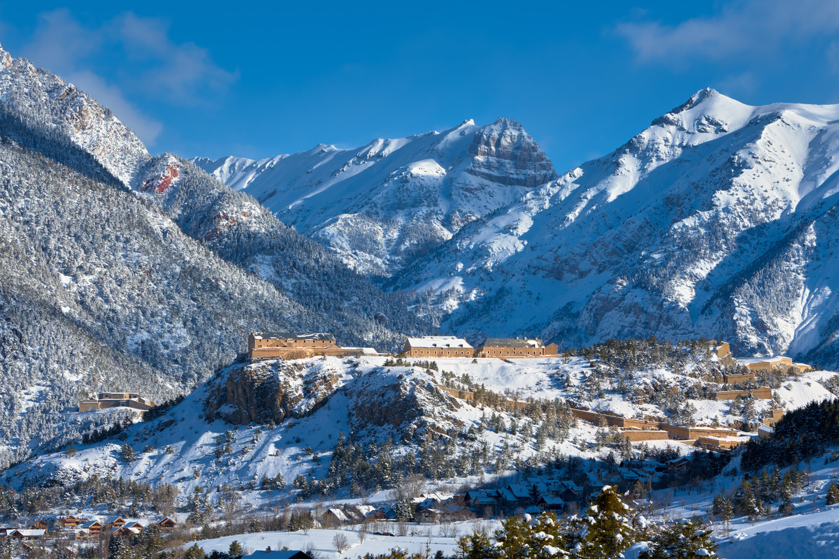 Fort des Trois Tetes (UNESCO World Heritage Site) fortification of Vauban in Winter. Briancon, Hautes-Alpes, Alps, France